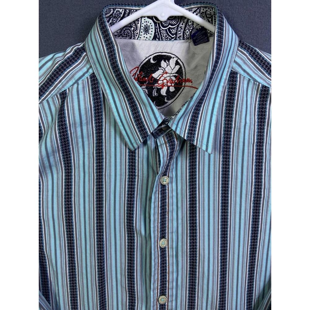 Robert Graham Mens Button Up Shirt Multicolor Stripe Flip Cuff  100% Cotton XL - Picture 2 of 13